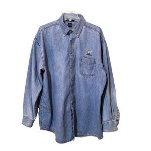 Vantage Shirt Mens XL Denim Blue Light Wash Front Button, Purdue U Logo